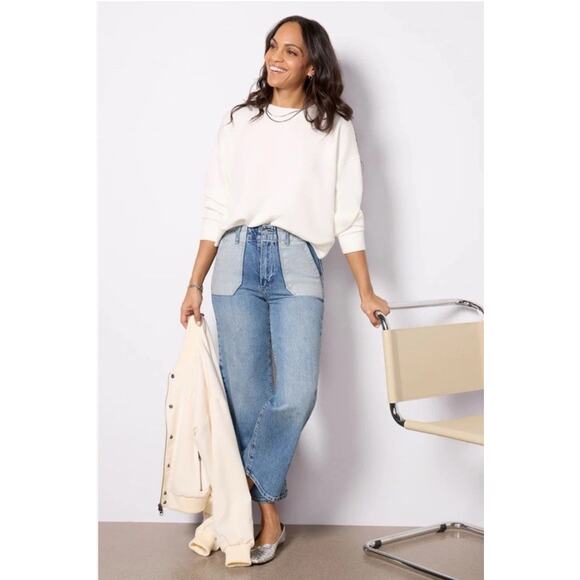 SPANX AirEssentials Crew Neck Sweatshirt in Powder Sz Med Cream Color - Picture 2 of 16